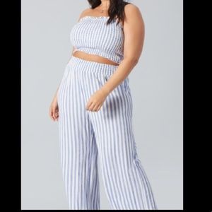 2 piece pinstriped palazzo pants set.